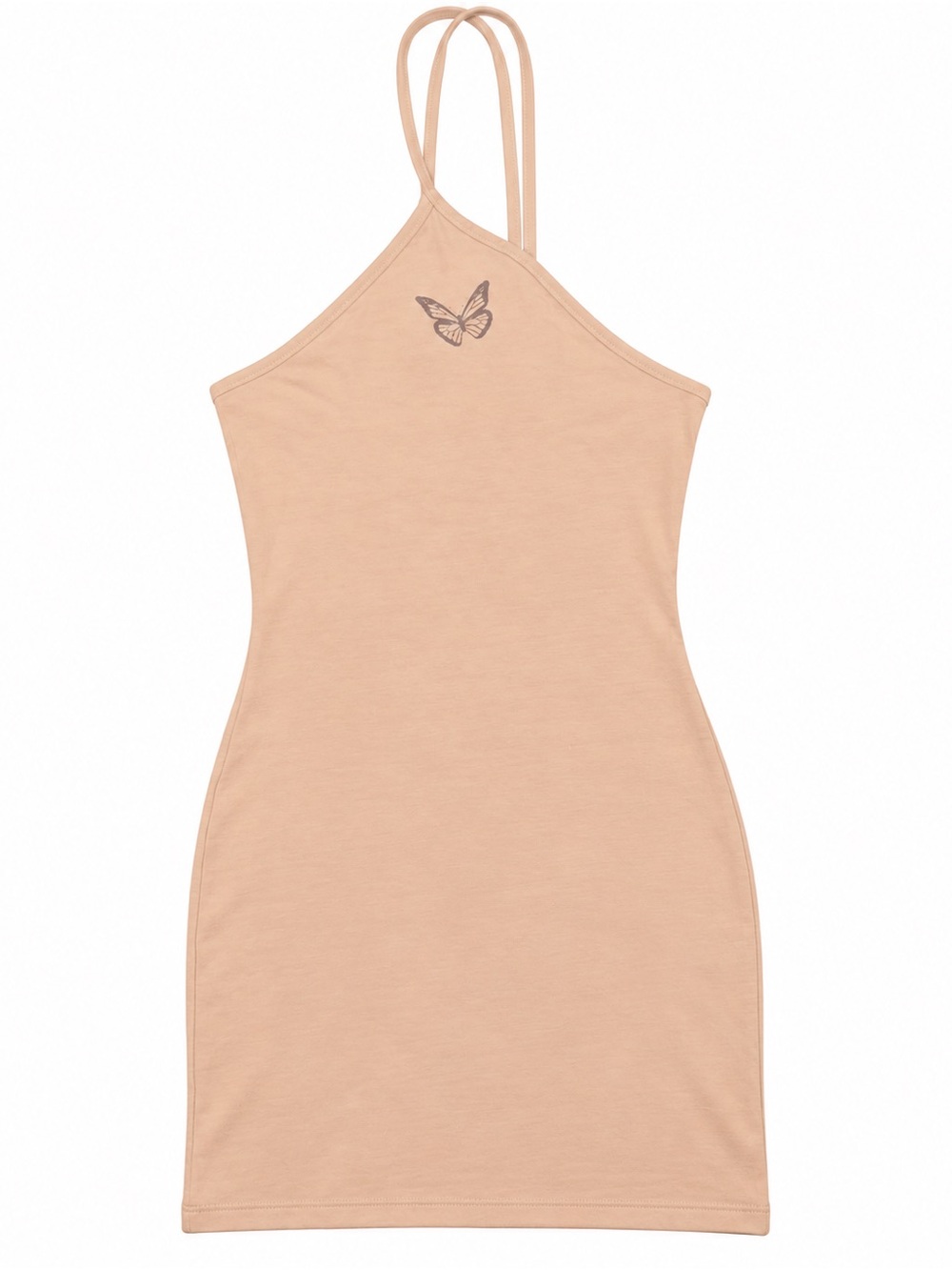 Divided Beige Butterfly Mini Dress